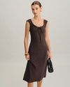 Brown Boat Neck Cap Sleeve Midi Dress - Threadford