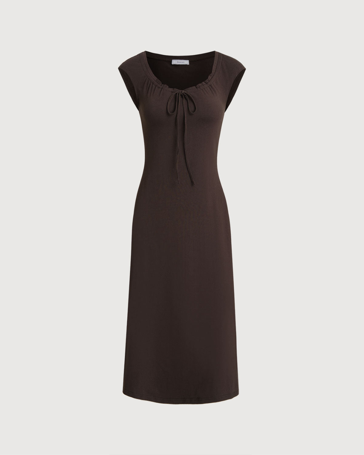 Brown Boat Neck Cap Sleeve Midi Dress - Threadford