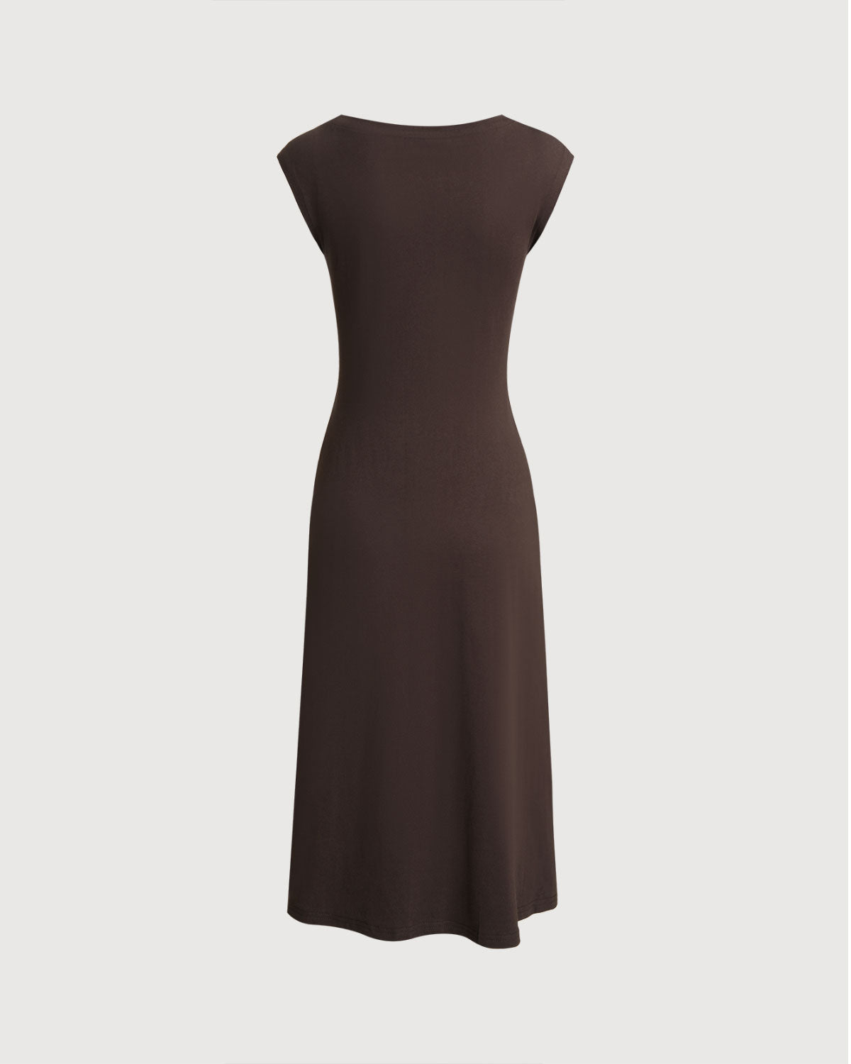 Brown Boat Neck Cap Sleeve Midi Dress - Threadford