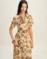 Brown Floral Belted Midi Dress - Threadford