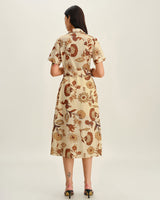 Brown Floral Belted Midi Dress - Threadford