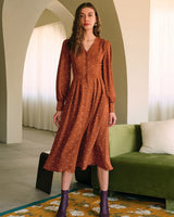 Brown Polka Dot Pleated Midi Dress - Threadford