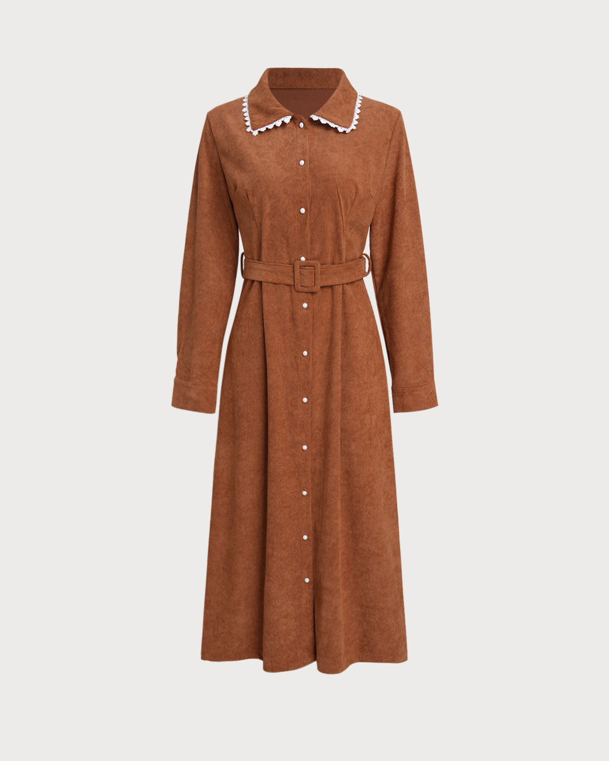 Caramel Belted A-Line Midi Dress - Threadford