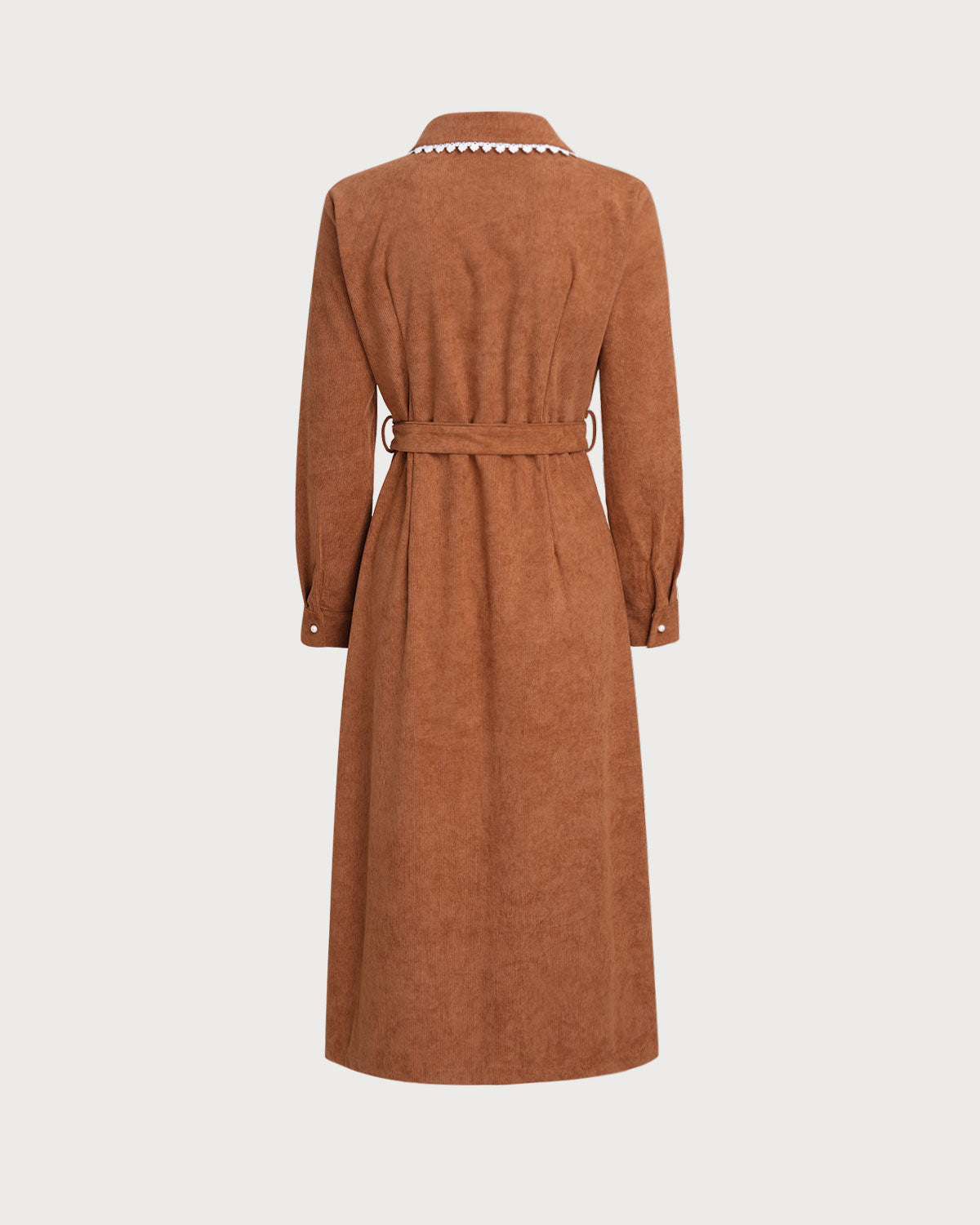 Caramel Belted A-Line Midi Dress - Threadford