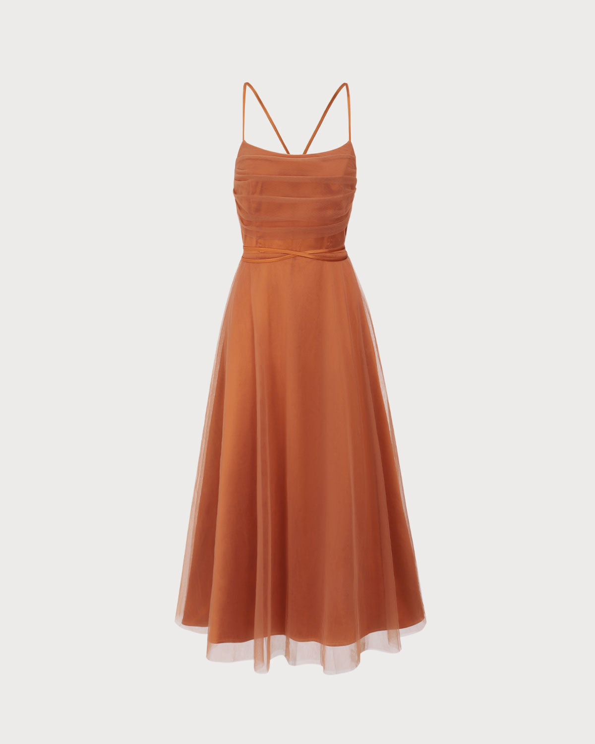 Caramel Mesh Flowy Slip Midi Dress - Threadford