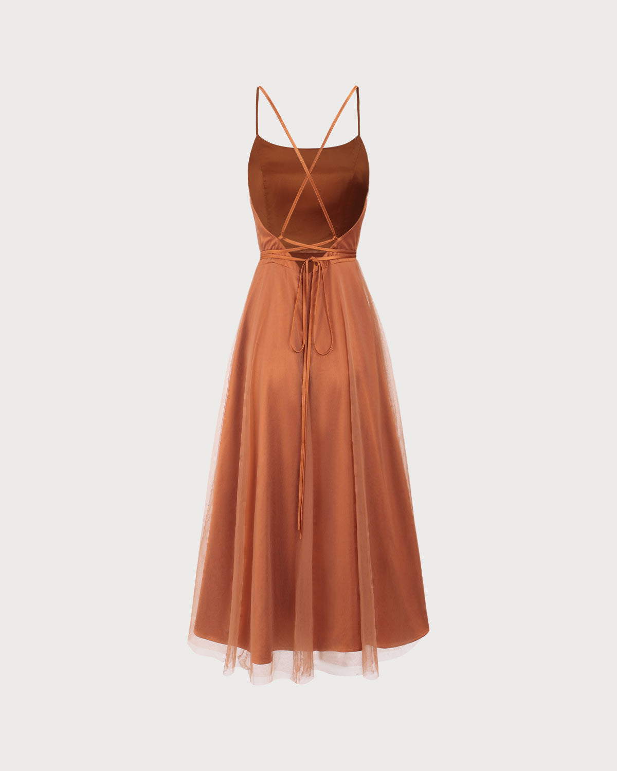 Caramel Mesh Flowy Slip Midi Dress - Threadford