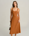 Caramel Sweetheart Neck Slip Midi Dress - Threadford