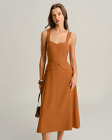 Caramel Sweetheart Neck Slip Midi Dress - Threadford