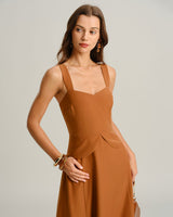 Caramel Sweetheart Neck Slip Midi Dress - Threadford