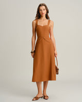 Caramel Sweetheart Neck Slip Midi Dress - Threadford