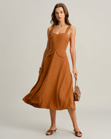 Caramel Sweetheart Neck Slip Midi Dress - Threadford
