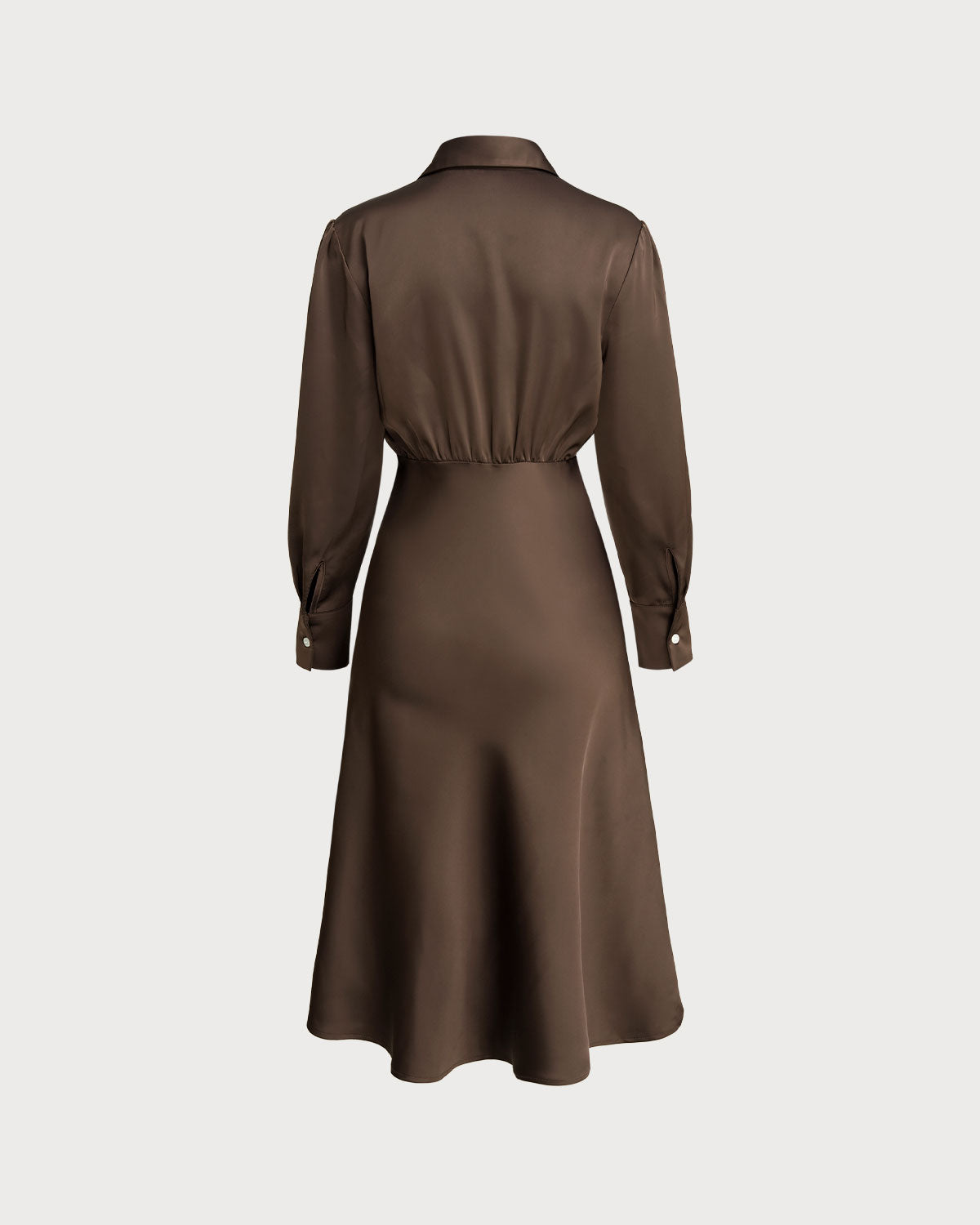 Coffee Ruched Button Midi Dress - Threadford