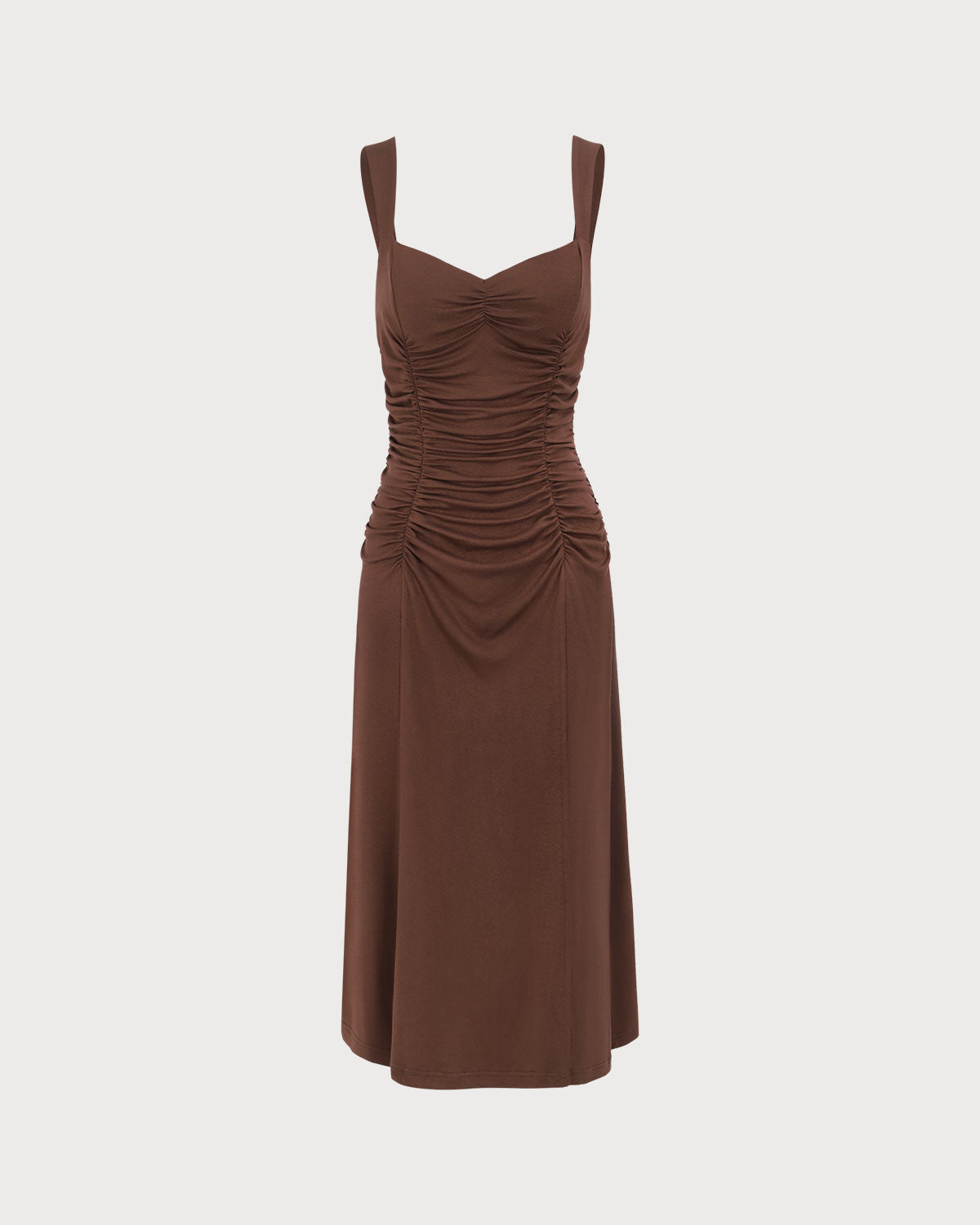 Women's Coffee Ruched Knitted Slip Midi Dress - Threadford