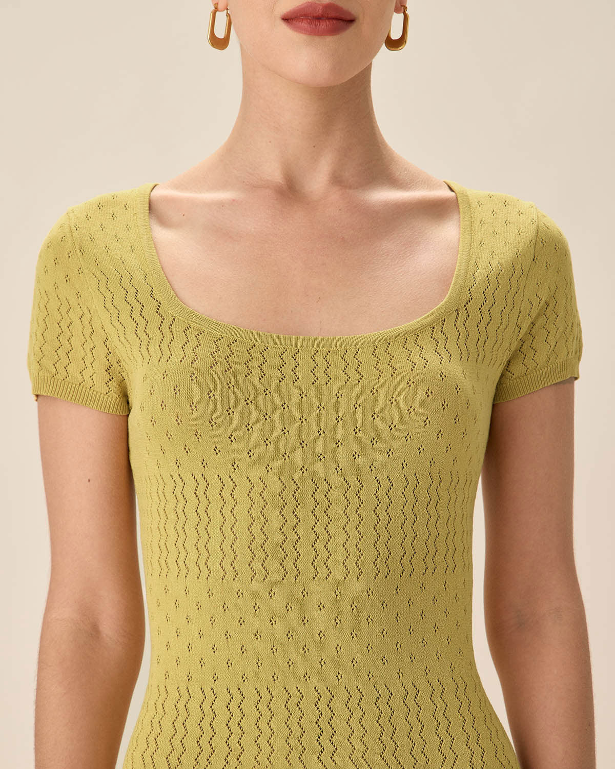 Green Square Neck Bodycon Midi Dress - Threadford