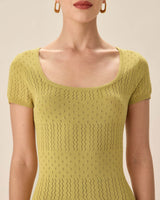 Green Square Neck Bodycon Midi Dress - Threadford