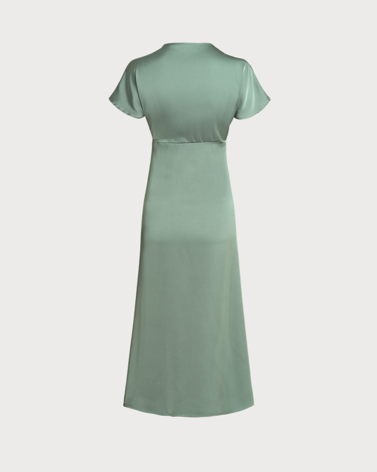 Green Satin V Neck Midi Dress - Threadford