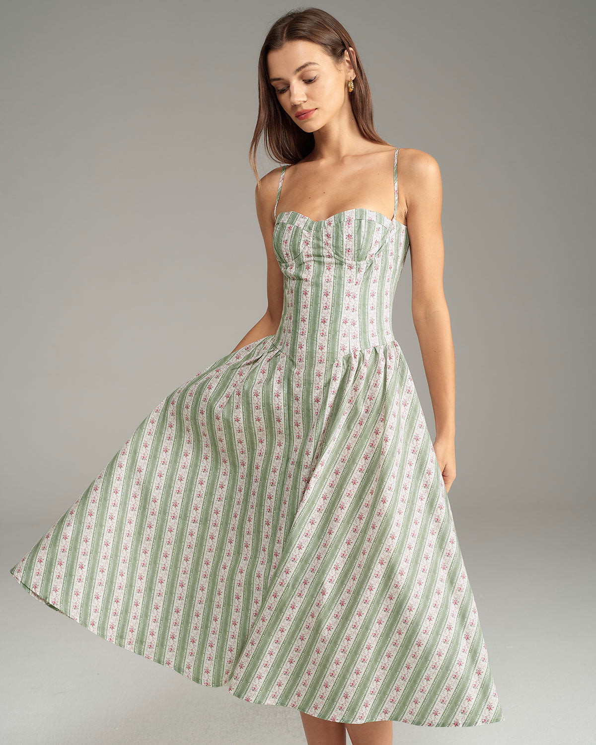 Green Striped Slip Midi Dress - Threadford