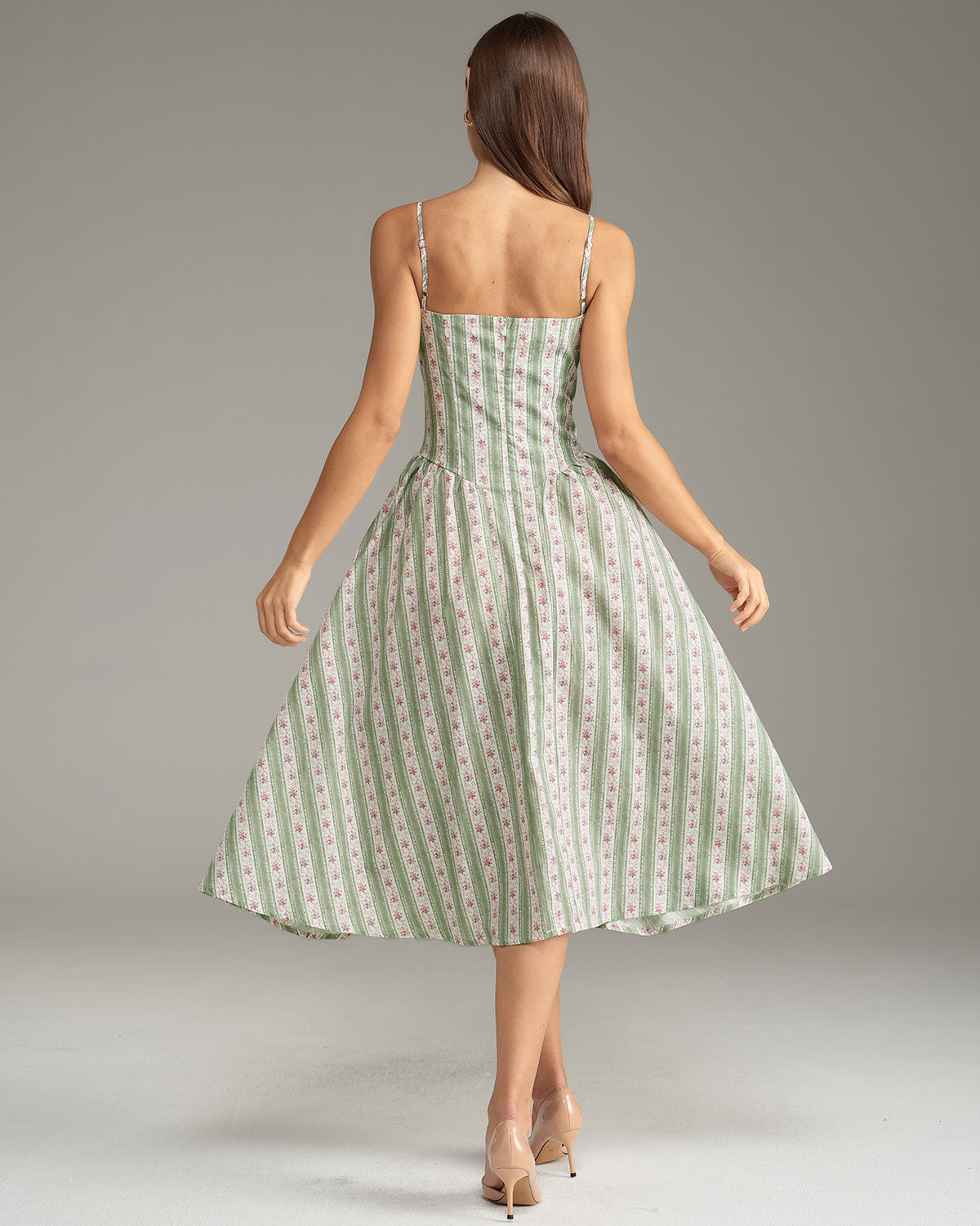 Green Striped Slip Midi Dress - Threadford