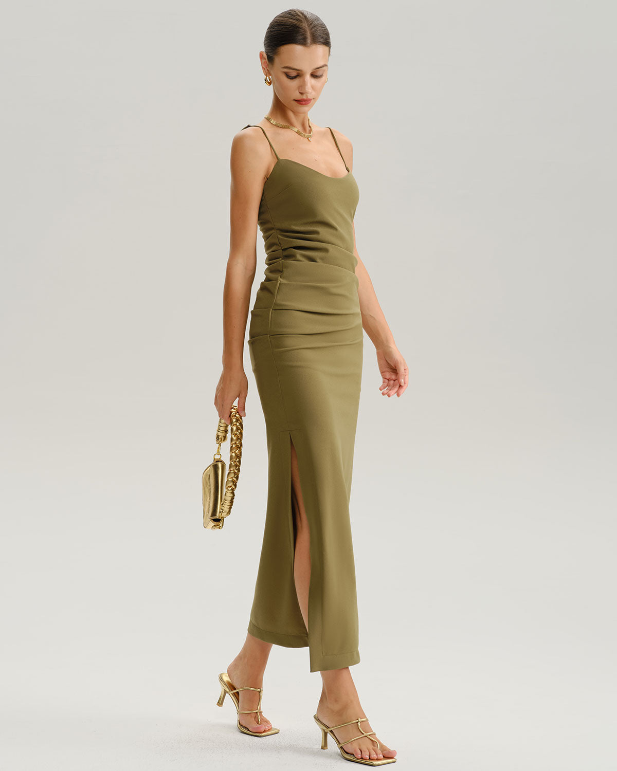 Green Bodycon Slip Midi Dress - Threadford