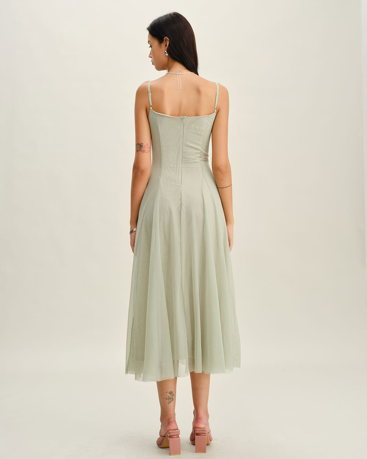 Green A-Line Slip Pleated Midi Dress - Threadford
