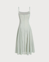 Green A-Line Slip Pleated Midi Dress - Threadford