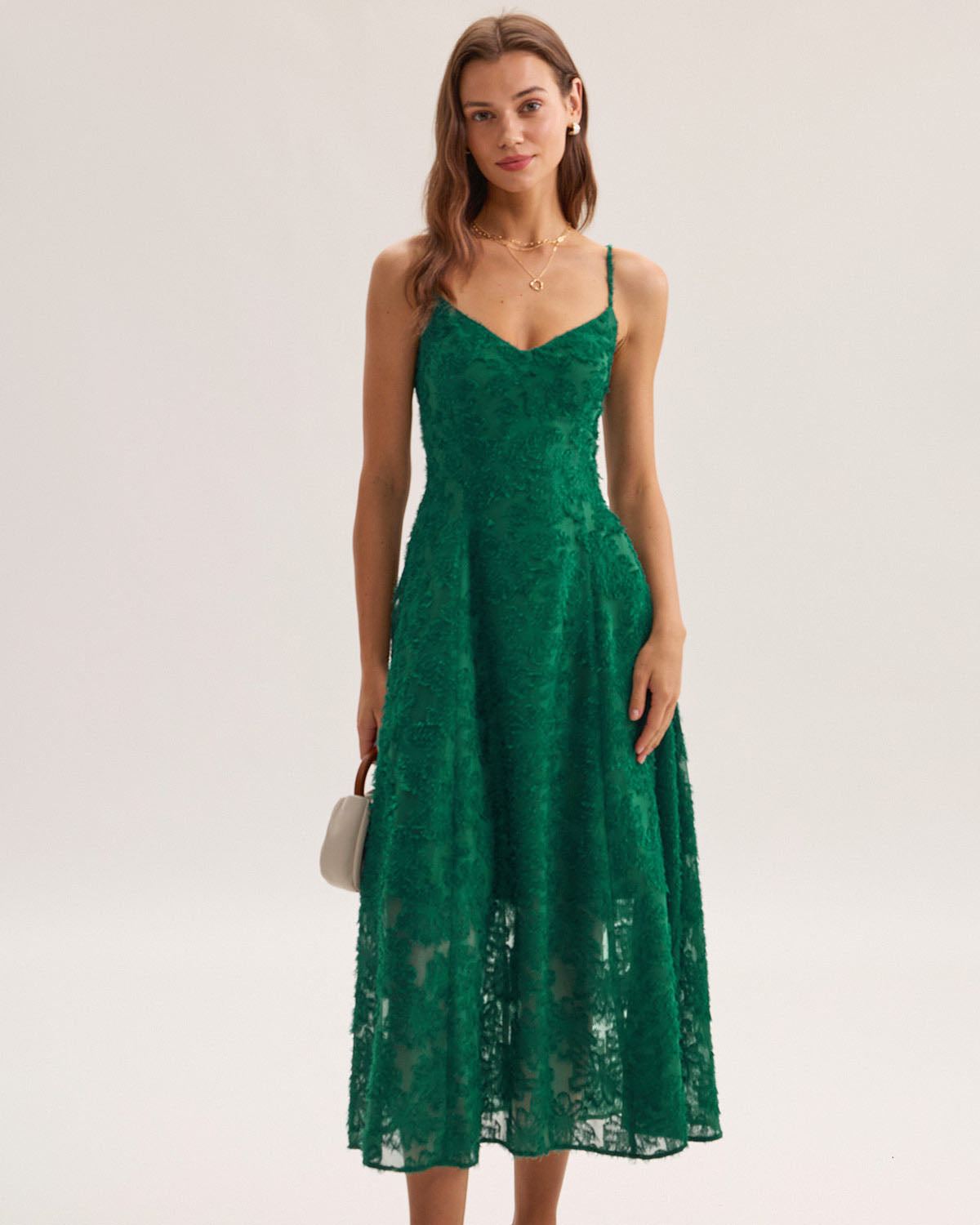 Green Floral Shirred Slip Midi Dress - Threadford