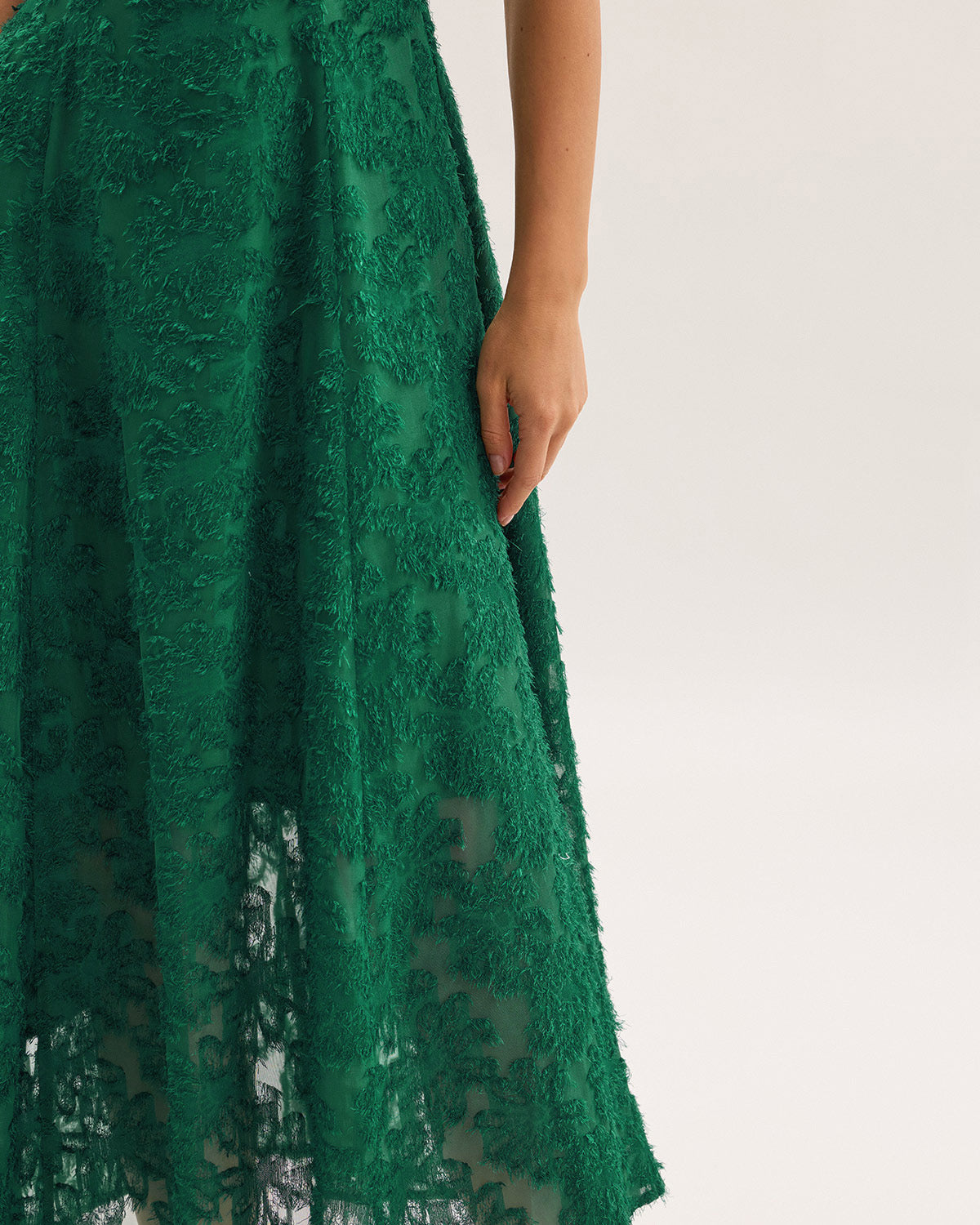 Green Floral Shirred Slip Midi Dress - Threadford