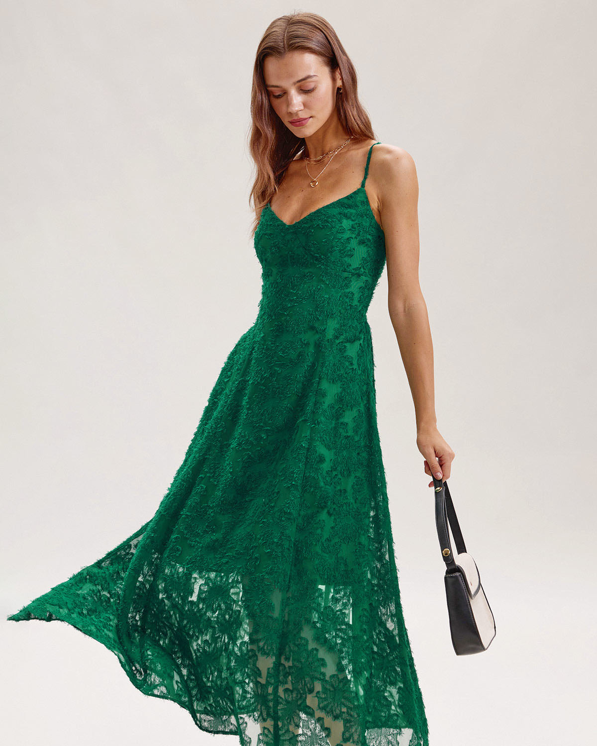 Green Floral Shirred Slip Midi Dress - Threadford