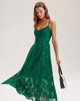 Green Floral Shirred Slip Midi Dress - Threadford