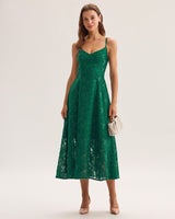 Green Floral Shirred Slip Midi Dress - Threadford