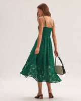 Green Floral Shirred Slip Midi Dress - Threadford