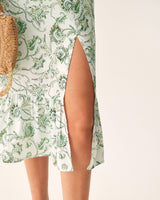 Green Floral Square Neck Midi Dress - Threadford