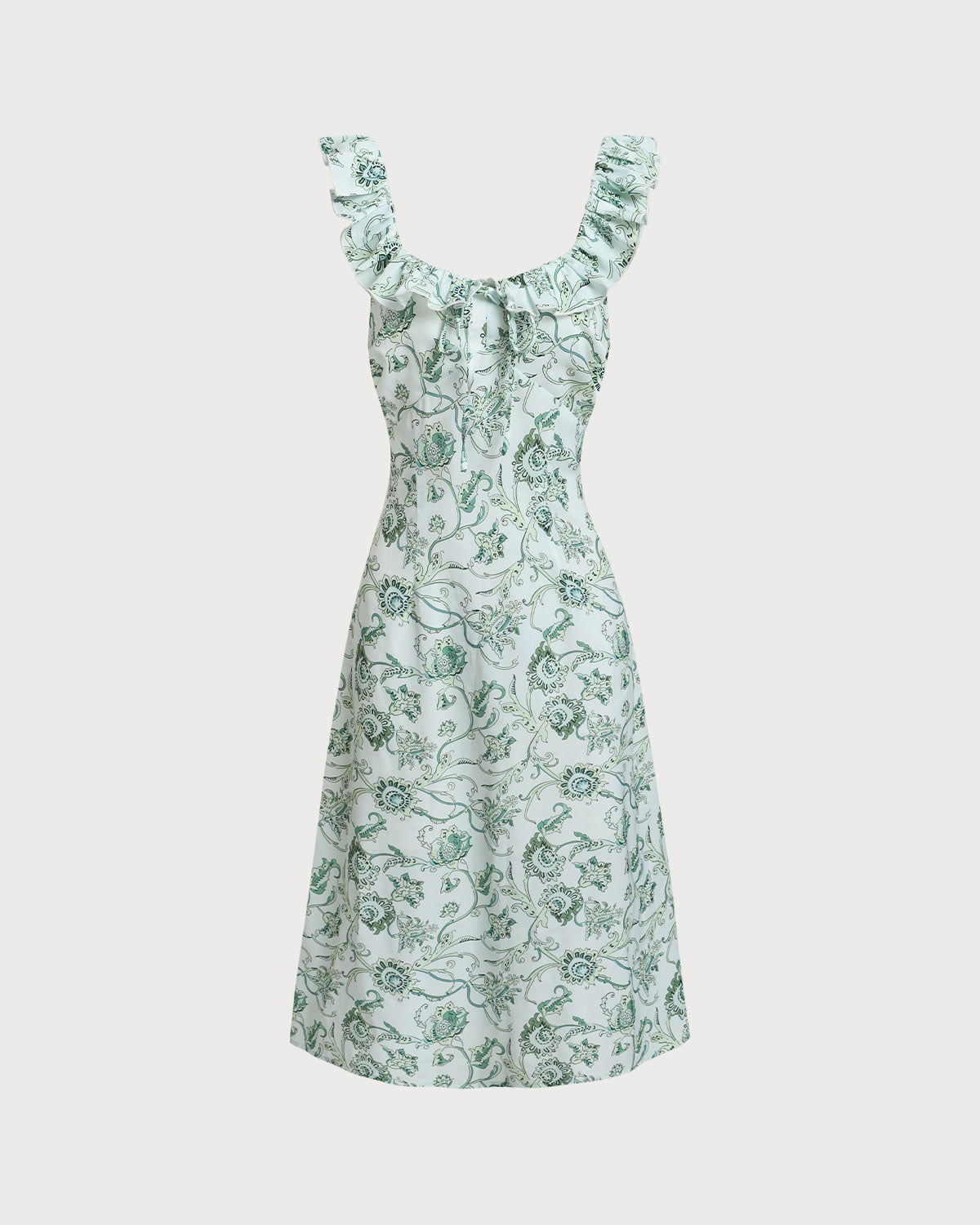 Green Floral Square Neck Ruched Midi Dress - Threadford