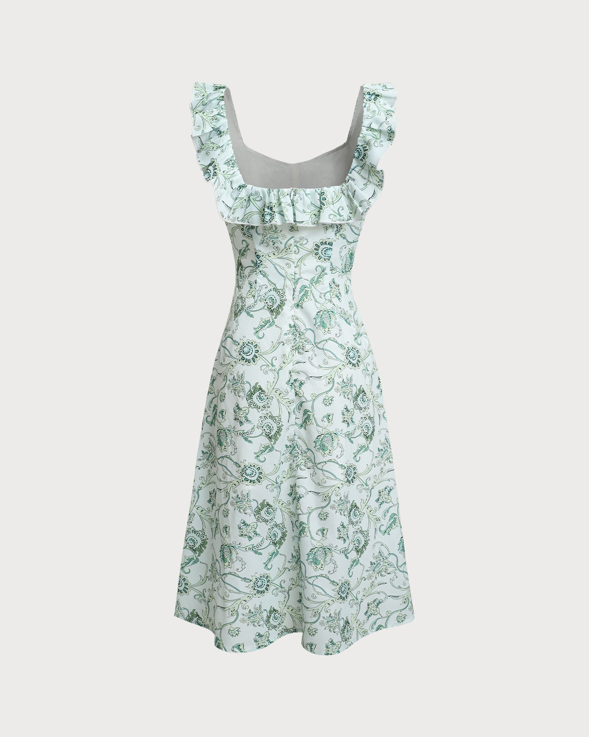 Green Floral Square Neck Ruched Midi Dress - Threadford