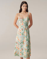 Green Floral Sweetheart Neck Slip Midi Dress - Threadford