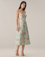 Green Floral Sweetheart Neck Slip Midi Dress - Threadford