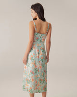 Green Floral Sweetheart Neck Slip Midi Dress - Threadford