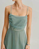 Green Mesh Flowy Slip Midi Dress - Threadford