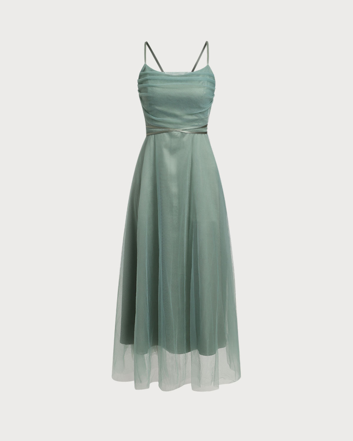 Green Mesh Flowy Slip Midi Dress - Threadford
