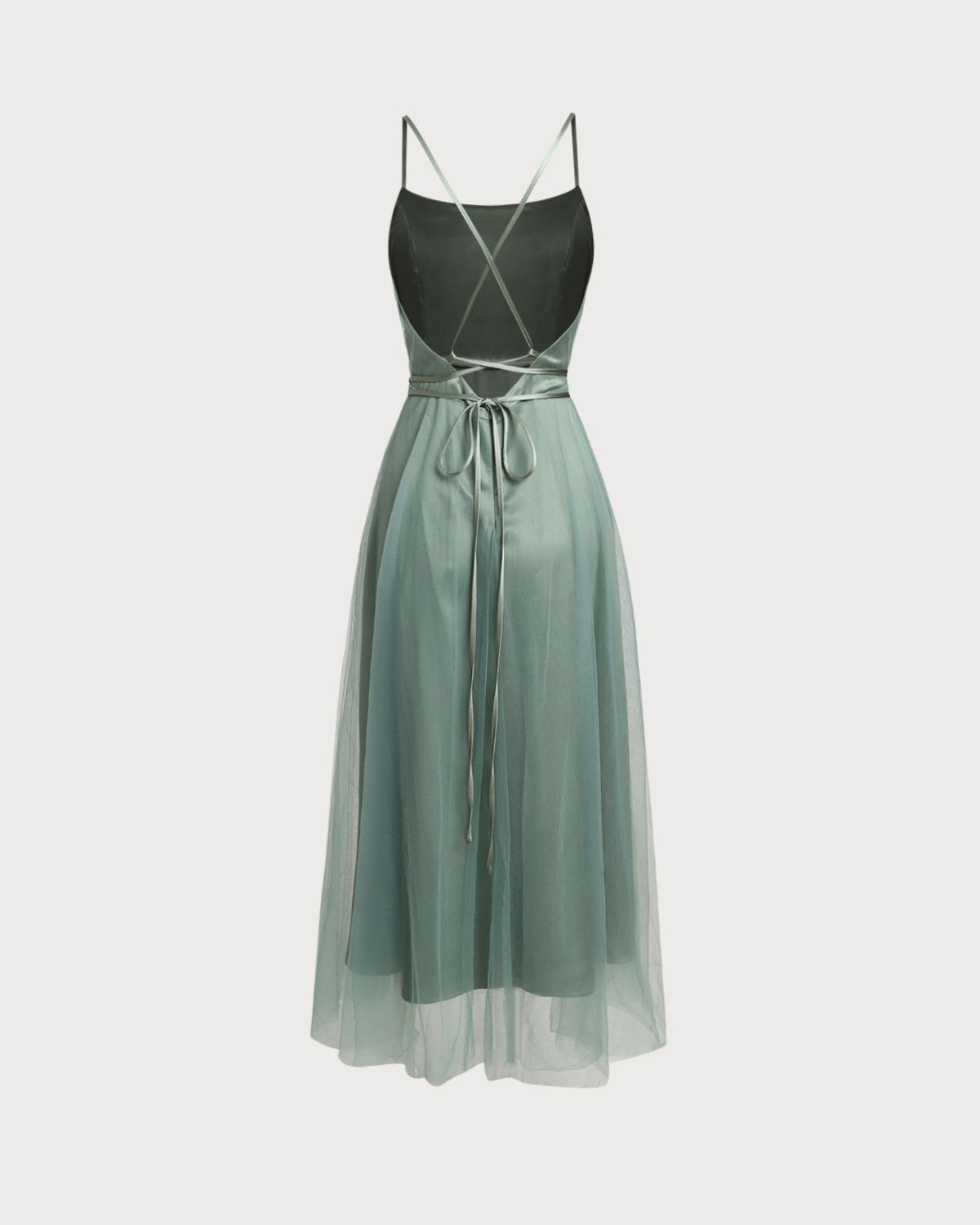 Green Mesh Flowy Slip Midi Dress - Threadford