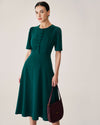 Green Puffed Sleeve Button Midi Dress - Threadford