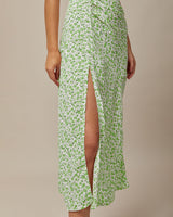 Green Round Neck Floral Midi Dress - Threadford