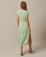 Green Round Neck Floral Midi Dress - Threadford