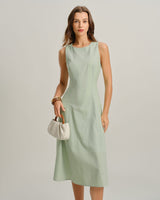 Green Round Neck Sleeveless Midi Dress - Threadford