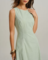 Green Round Neck Sleeveless Midi Dress - Threadford