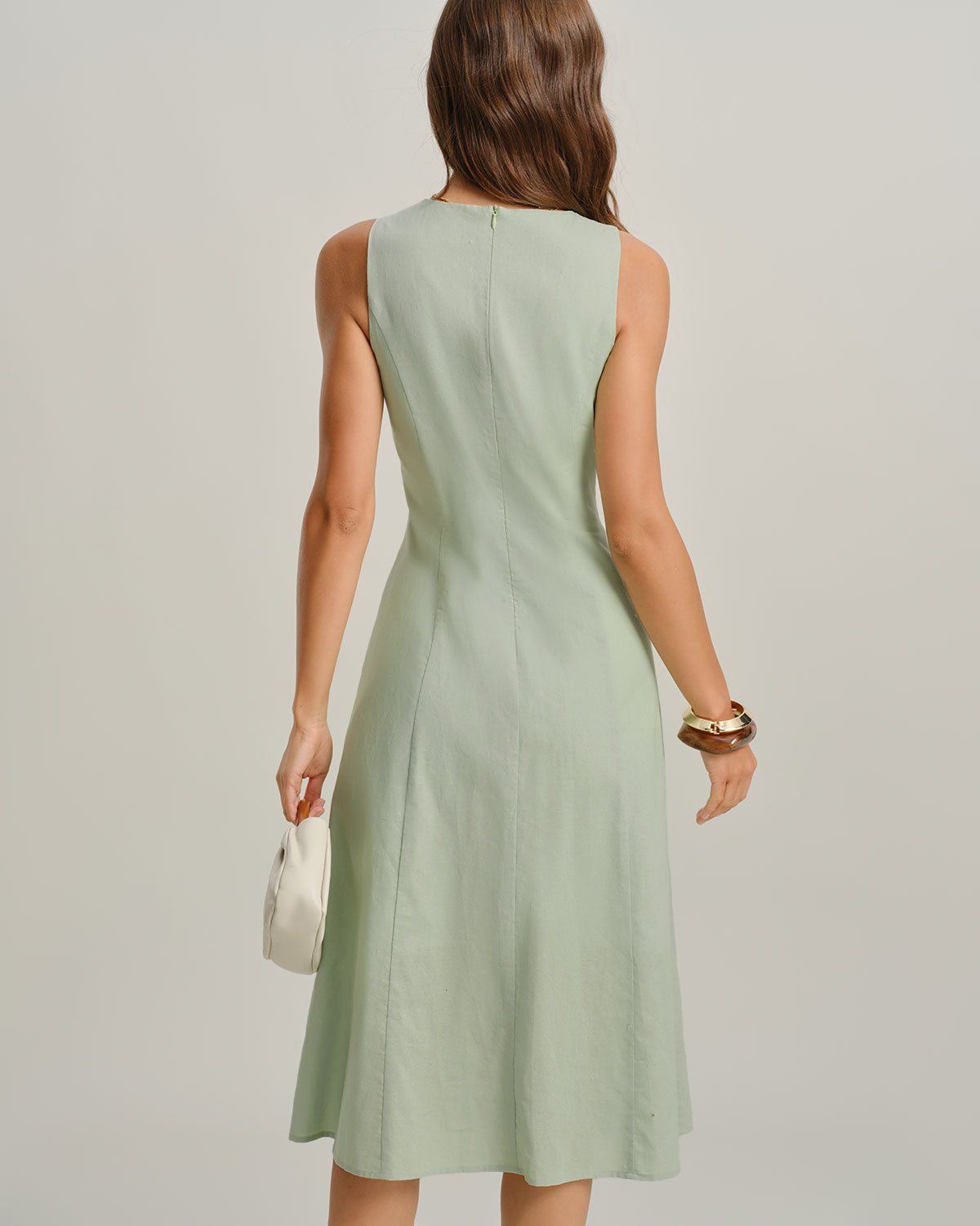Green Round Neck Sleeveless Midi Dress - Threadford