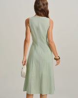 Green Round Neck Sleeveless Midi Dress - Threadford