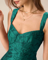 Green Sweetheart Neck Jacquard Midi Dress - Threadford