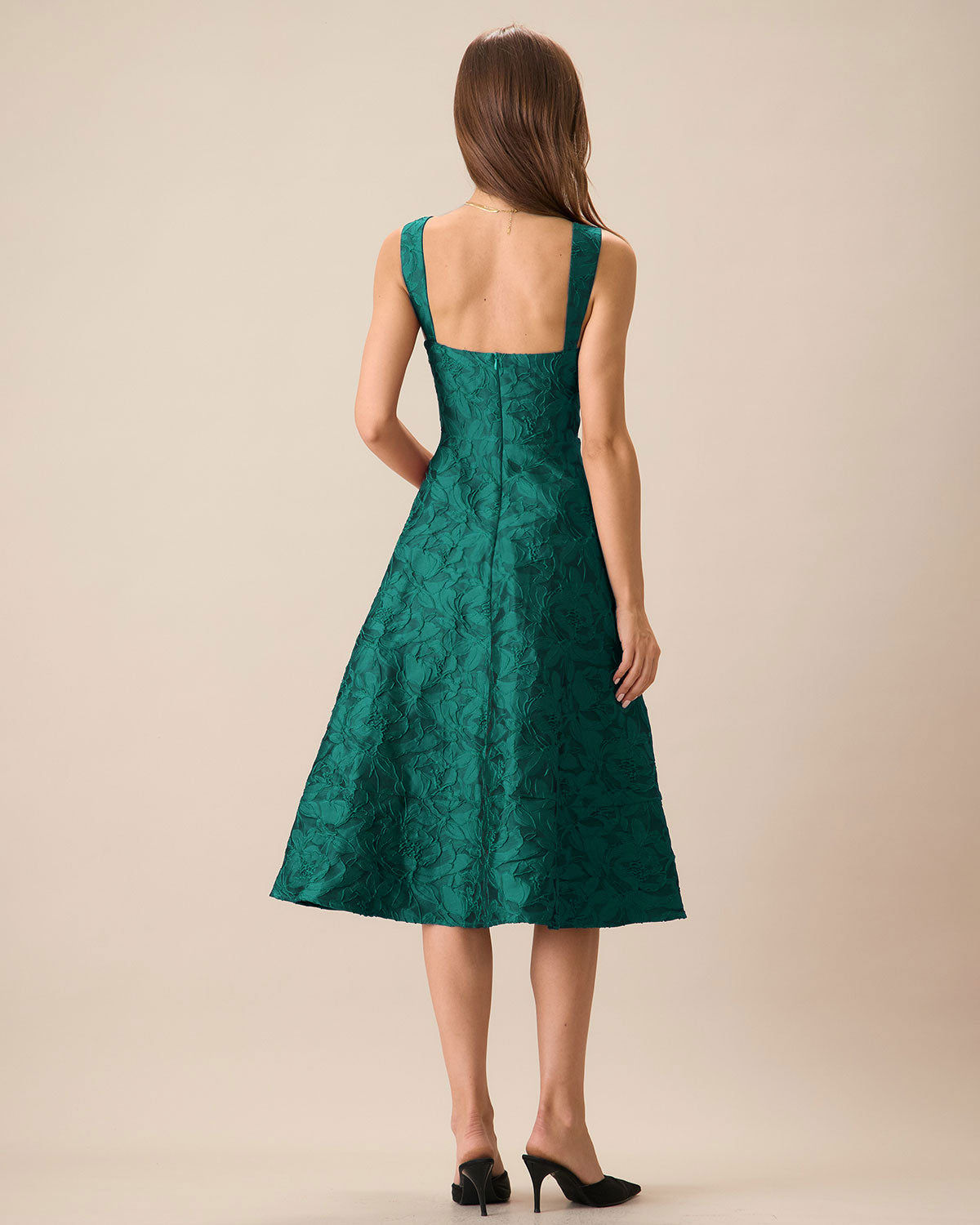 Green Sweetheart Neck Jacquard Midi Dress - Threadford