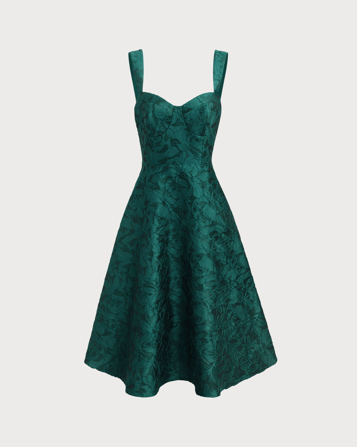 Green Sweetheart Neck Jacquard Midi Dress - Threadford